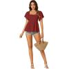 imageLYANER Womens Square Neck Smocked Peplum Top Ruffle Short Sleeve Shirred Babydoll BlouseBurgundy