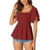 imageLYANER Womens Square Neck Smocked Peplum Top Ruffle Short Sleeve Shirred Babydoll BlouseBurgundy