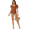 imageLYANER Womens Square Neck Smocked Peplum Top Ruffle Short Sleeve Shirred Babydoll BlouseCaramel