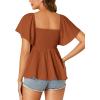 imageLYANER Womens Square Neck Smocked Peplum Top Ruffle Short Sleeve Shirred Babydoll BlouseCaramel