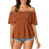 imageLYANER Womens Square Neck Smocked Peplum Top Ruffle Short Sleeve Shirred Babydoll BlouseCaramel