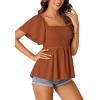 imageLYANER Womens Square Neck Smocked Peplum Top Ruffle Short Sleeve Shirred Babydoll BlouseCaramel