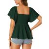 imageLYANER Womens Square Neck Smocked Peplum Top Ruffle Short Sleeve Shirred Babydoll BlouseDark Green