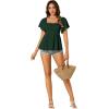 imageLYANER Womens Square Neck Smocked Peplum Top Ruffle Short Sleeve Shirred Babydoll BlouseDark Green