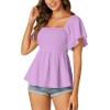 imageLYANER Womens Square Neck Smocked Peplum Top Ruffle Short Sleeve Shirred Babydoll BlouseLavender
