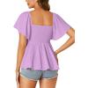 imageLYANER Womens Square Neck Smocked Peplum Top Ruffle Short Sleeve Shirred Babydoll BlouseLavender