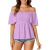 imageLYANER Womens Square Neck Smocked Peplum Top Ruffle Short Sleeve Shirred Babydoll BlouseLavender