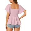 imageLYANER Womens Square Neck Smocked Peplum Top Ruffle Short Sleeve Shirred Babydoll BlousePink