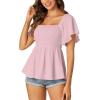 imageLYANER Womens Square Neck Smocked Peplum Top Ruffle Short Sleeve Shirred Babydoll BlousePink