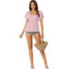 imageLYANER Womens Square Neck Smocked Peplum Top Ruffle Short Sleeve Shirred Babydoll BlousePink
