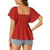 imageLYANER Womens Square Neck Smocked Peplum Top Ruffle Short Sleeve Shirred Babydoll BlouseRed