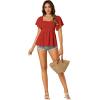 imageLYANER Womens Square Neck Smocked Peplum Top Ruffle Short Sleeve Shirred Babydoll BlouseRed