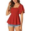 imageLYANER Womens Square Neck Smocked Peplum Top Ruffle Short Sleeve Shirred Babydoll BlouseRed