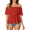 imageLYANER Womens Square Neck Smocked Peplum Top Ruffle Short Sleeve Shirred Babydoll BlouseRed