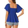 imageLYANER Womens Square Neck Smocked Peplum Top Ruffle Short Sleeve Shirred Babydoll BlouseRoyal Blue