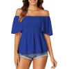 imageLYANER Womens Square Neck Smocked Peplum Top Ruffle Short Sleeve Shirred Babydoll BlouseRoyal Blue