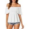 imageLYANER Womens Square Neck Smocked Peplum Top Ruffle Short Sleeve Shirred Babydoll BlouseWhite