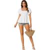 imageLYANER Womens Square Neck Smocked Peplum Top Ruffle Short Sleeve Shirred Babydoll BlouseWhite