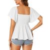 imageLYANER Womens Square Neck Smocked Peplum Top Ruffle Short Sleeve Shirred Babydoll BlouseWhite
