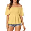 imageLYANER Womens Square Neck Smocked Peplum Top Ruffle Short Sleeve Shirred Babydoll BlouseYellow