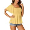 imageLYANER Womens Square Neck Smocked Peplum Top Ruffle Short Sleeve Shirred Babydoll BlouseYellow