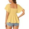 imageLYANER Womens Square Neck Smocked Peplum Top Ruffle Short Sleeve Shirred Babydoll BlouseYellow
