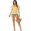 imageLYANER Womens Square Neck Smocked Peplum Top Ruffle Short Sleeve Shirred Babydoll BlouseYellow