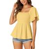 imageLYANER Womens Square Neck Smocked Peplum Top Ruffle Short Sleeve Shirred Babydoll BlouseYellow