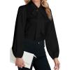 imageLYANER Womens Tie Knot Neck Lantern Long Sleeve Work Blouse Shirt TopBlack