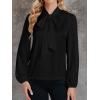 imageLYANER Womens Tie Knot Neck Lantern Long Sleeve Work Blouse Shirt TopBlack