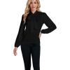 imageLYANER Womens Tie Knot Neck Lantern Long Sleeve Work Blouse Shirt TopBlack