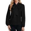 imageLYANER Womens Tie Knot Neck Lantern Long Sleeve Work Blouse Shirt TopBlack