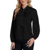 imageLYANER Womens Tie Knot Neck Lantern Long Sleeve Work Blouse Shirt TopBlack