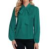 imageLYANER Womens Tie Knot Neck Lantern Long Sleeve Work Blouse Shirt TopGreen