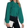 imageLYANER Womens Tie Knot Neck Lantern Long Sleeve Work Blouse Shirt TopGreen