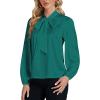 imageLYANER Womens Tie Knot Neck Lantern Long Sleeve Work Blouse Shirt TopGreen