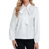 imageLYANER Womens Tie Knot Neck Lantern Long Sleeve Work Blouse Shirt TopWhite
