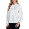 imageLYANER Womens Tie Knot Neck Lantern Long Sleeve Work Blouse Shirt TopWhite