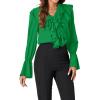 imageLYANER Womens V Neck Ruffle Front Button Down Ruffle Long Sleeve Blouse Top ShirtGreen
