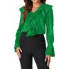 imageLYANER Womens V Neck Ruffle Front Button Down Ruffle Long Sleeve Blouse Top ShirtGreen