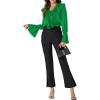 imageLYANER Womens V Neck Ruffle Front Button Down Ruffle Long Sleeve Blouse Top ShirtGreen