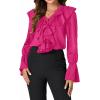 imageLYANER Womens V Neck Ruffle Front Button Down Ruffle Long Sleeve Blouse Top ShirtRose