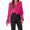 imageLYANER Womens V Neck Ruffle Front Button Down Ruffle Long Sleeve Blouse Top ShirtRose