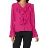 imageLYANER Womens V Neck Ruffle Front Button Down Ruffle Long Sleeve Blouse Top ShirtRose