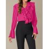imageLYANER Womens V Neck Ruffle Front Button Down Ruffle Long Sleeve Blouse Top ShirtRose