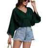 imageLYANER Womens V Neck Ruhed Tie Knot Back 34 Sleeve Crop Blouse Shirt TopDark Green