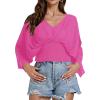 imageLYANER Womens V Neck Ruhed Tie Knot Back 34 Sleeve Crop Blouse Shirt TopRose