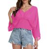 imageLYANER Womens V Neck Ruhed Tie Knot Back 34 Sleeve Crop Blouse Shirt TopRose
