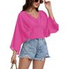 imageLYANER Womens V Neck Ruhed Tie Knot Back 34 Sleeve Crop Blouse Shirt TopRose