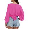 imageLYANER Womens V Neck Ruhed Tie Knot Back 34 Sleeve Crop Blouse Shirt TopRose